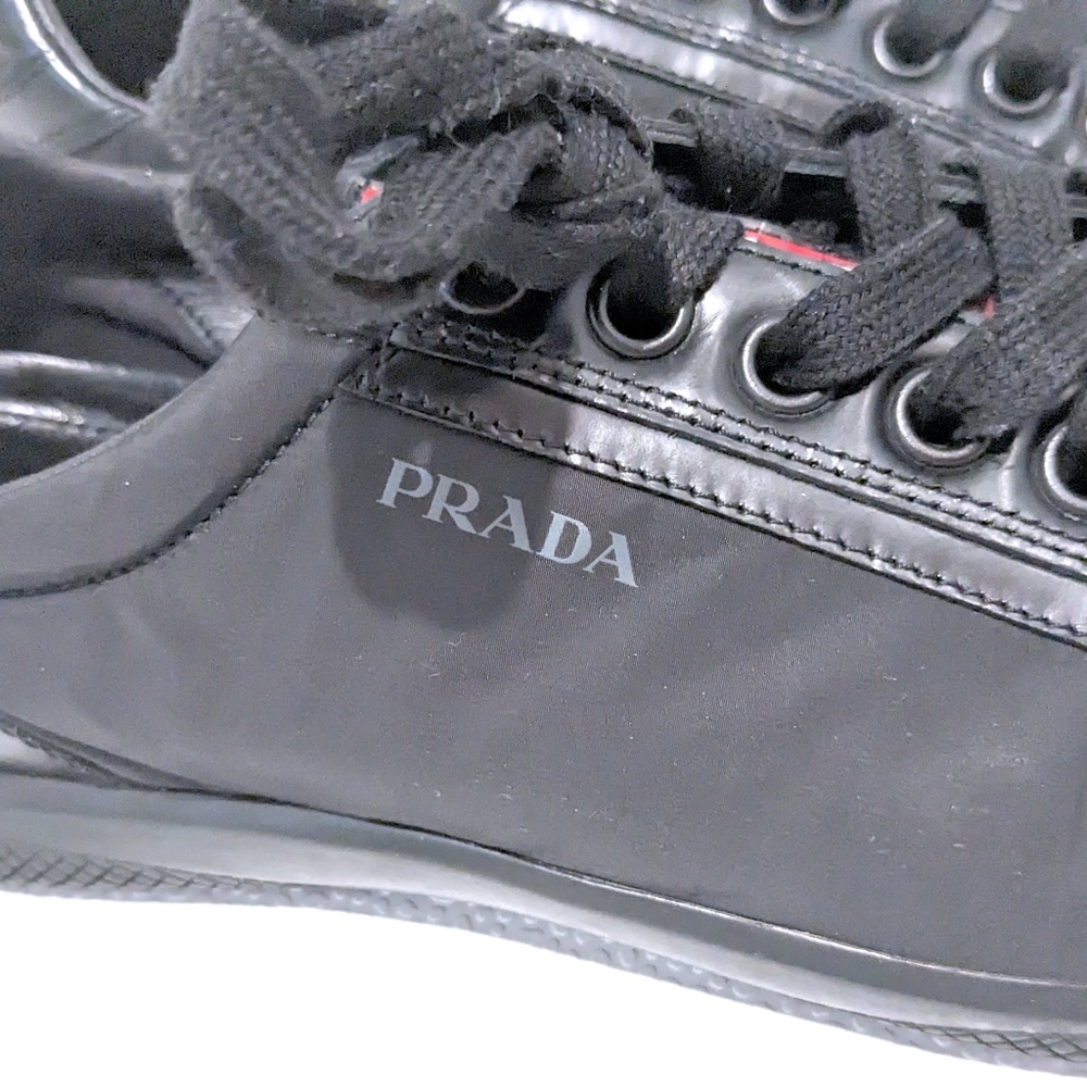 PRADA Men's black nylon leather sneakers - Picture 8 of 13